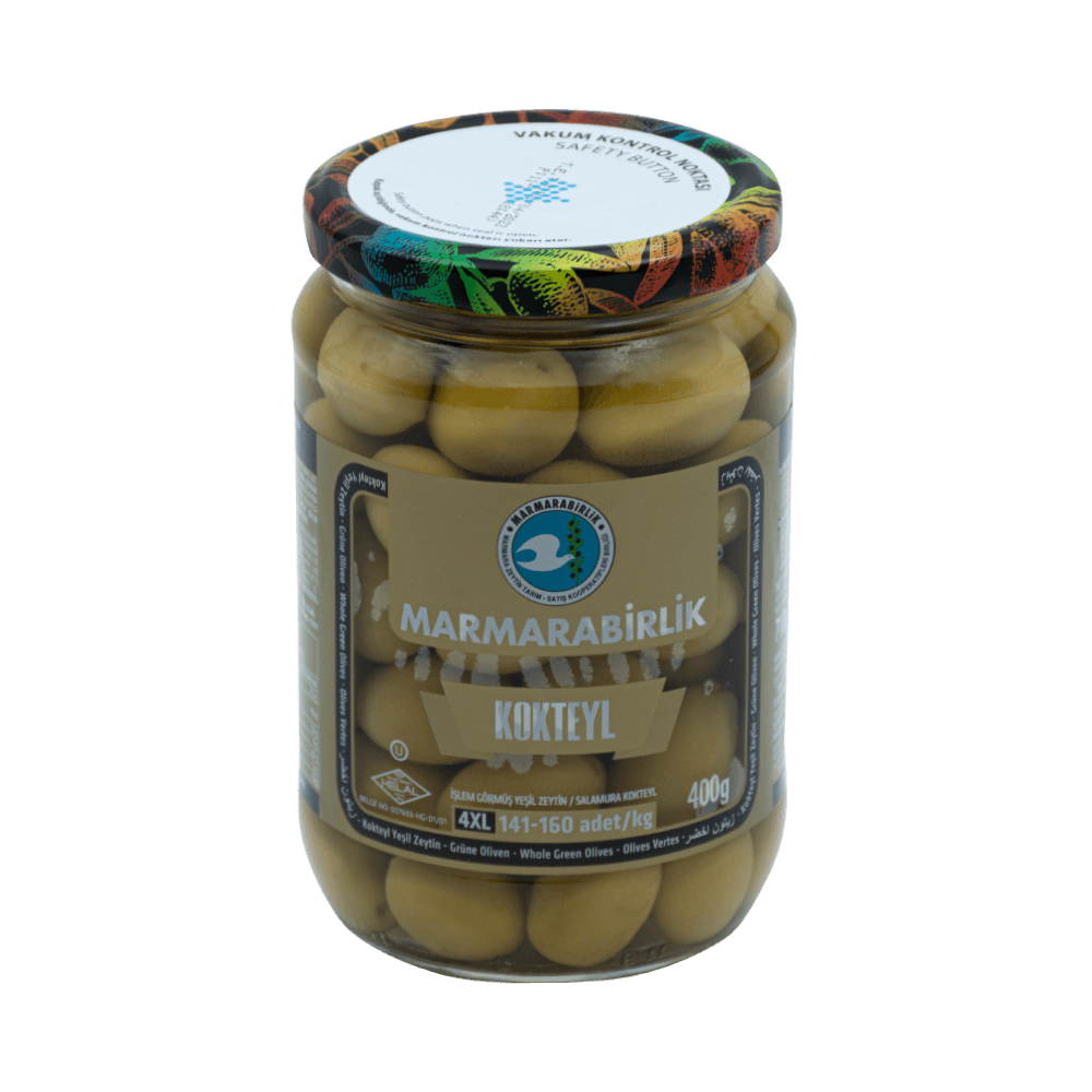 Marmara Birlik Yeşil Zeytin 400 Gr Kokteyl 4 XL 141-160 Cam