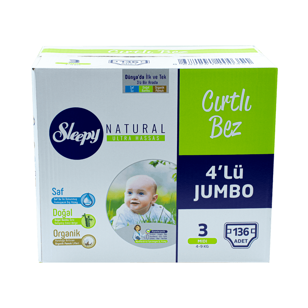 Sleepy Dörtlü Jumbo Paket Midi 136'lı 4-9 Kg