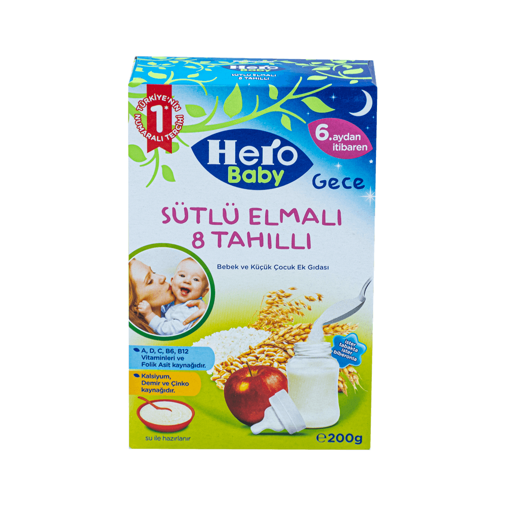 Hero Baby Sütlü 200 Gr Elmalı Bisküvili 8 Tahıllı Gece