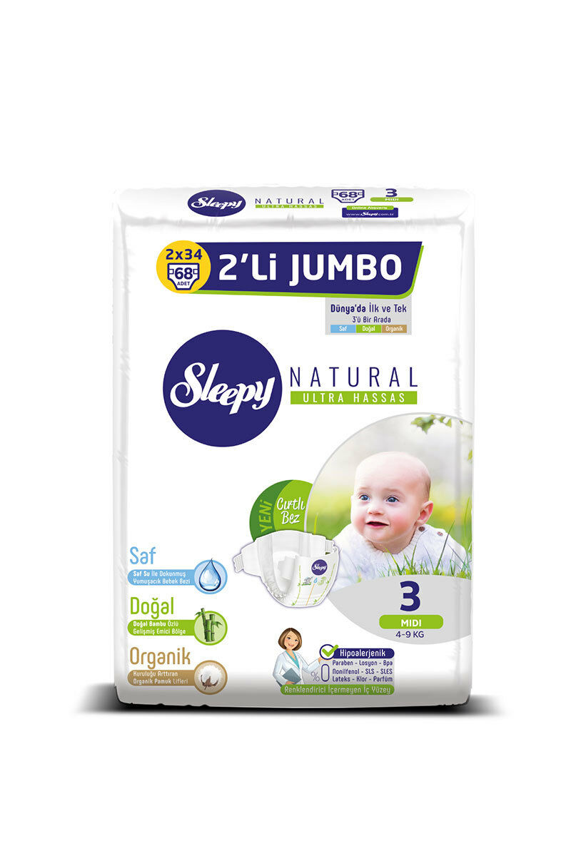 Sleepy İkili Cırtlı Bez Midi 68'li 4-9 Kg 
